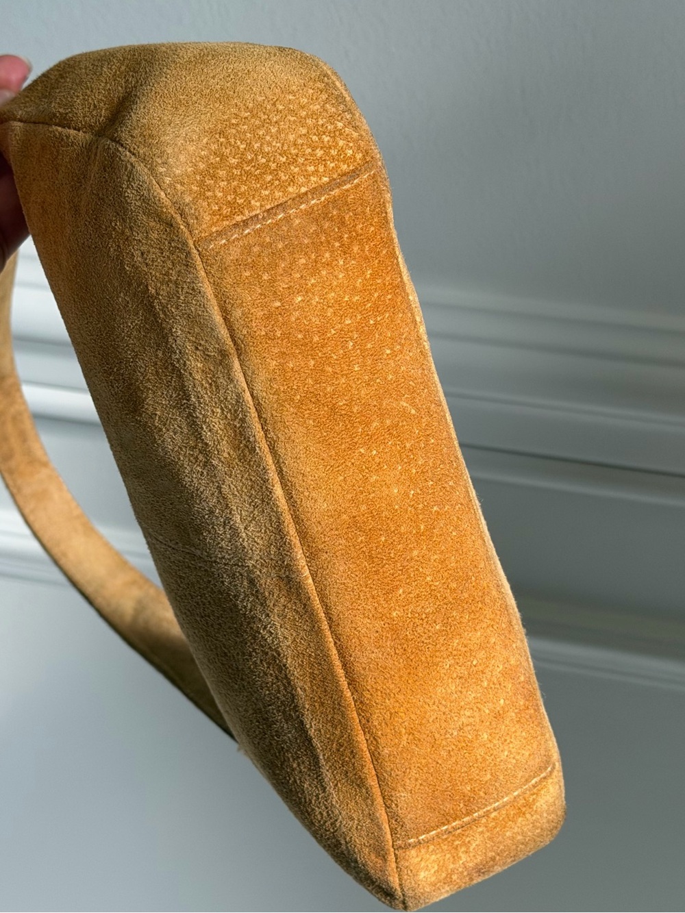Wilson Leather Golden Beige Real Suede Shoulder Bag - Picture 6 of 7
